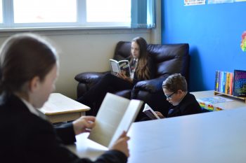 students reading
